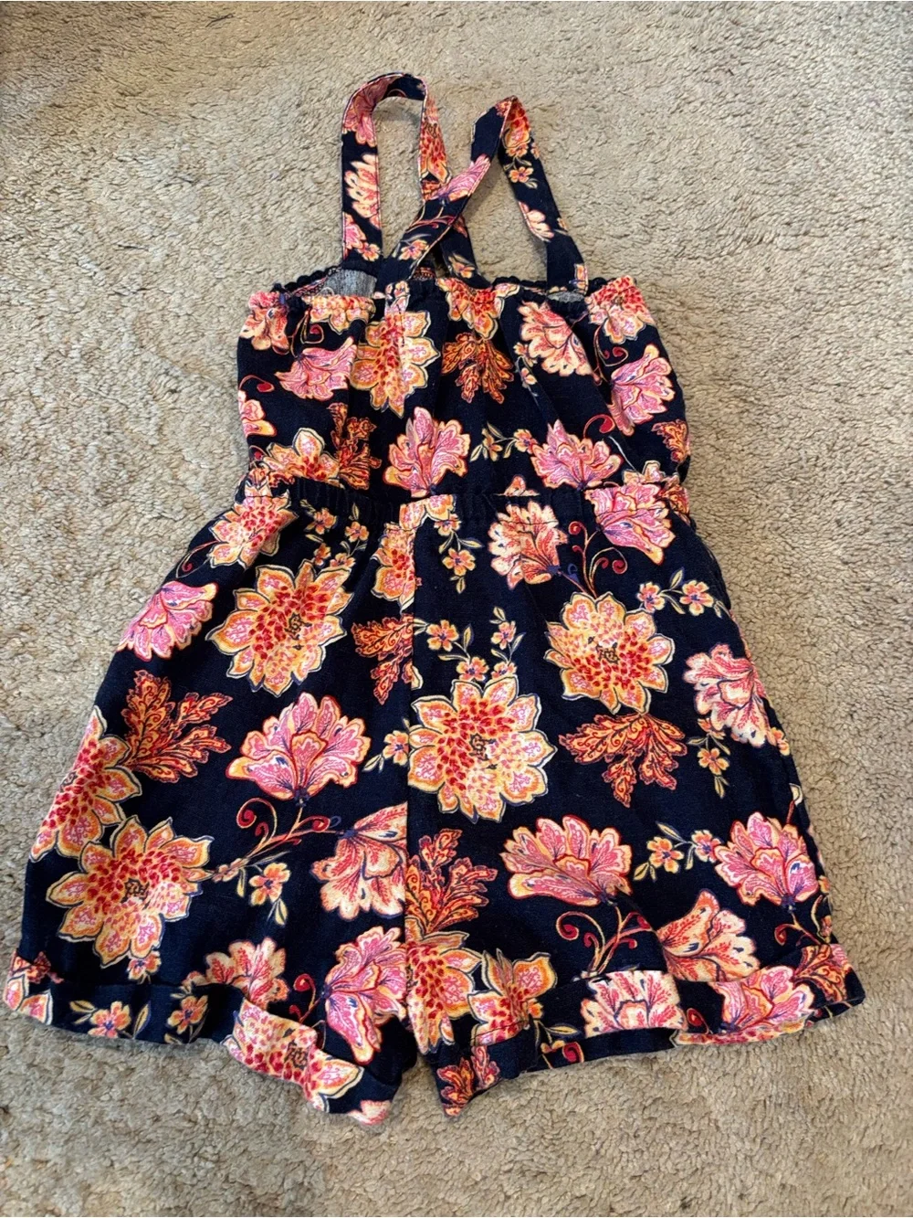 Old Navy Navy Floral Girls Romper with Pink & Coral Flowers